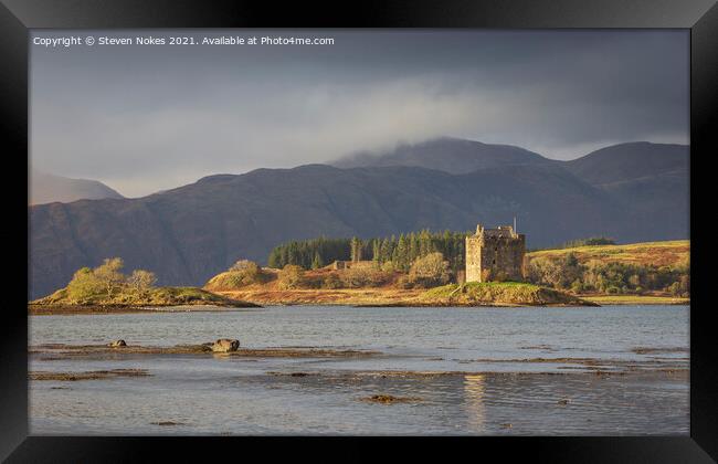 Majestic Castle Overlooking Serene Loch Framed Print by Steven Nokes