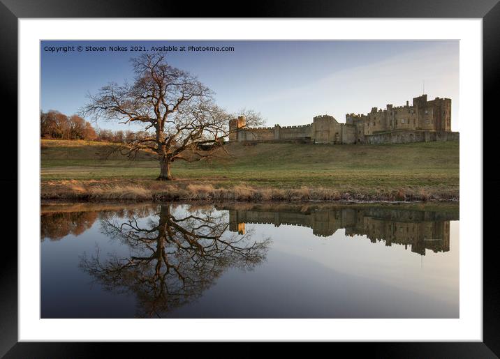 Majestic Alnwick Castle in Golden Reflections Framed Mounted Print by Steven Nokes