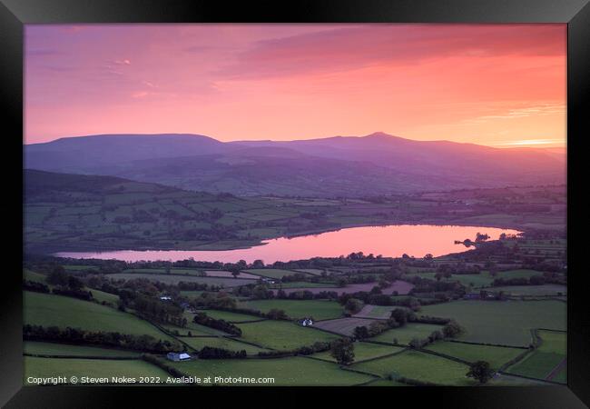 Majestic Sunset over Llangorse Lake and Pen Y Fan Framed Print by Steven Nokes