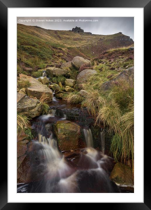 Majestic Crowden Clough Waterfall Framed Mounted Print by Steven Nokes