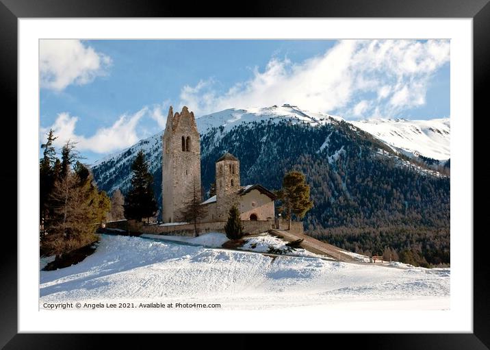 San Gian Church, Celerina, Switzerland Framed Mounted Print by Angela Lee