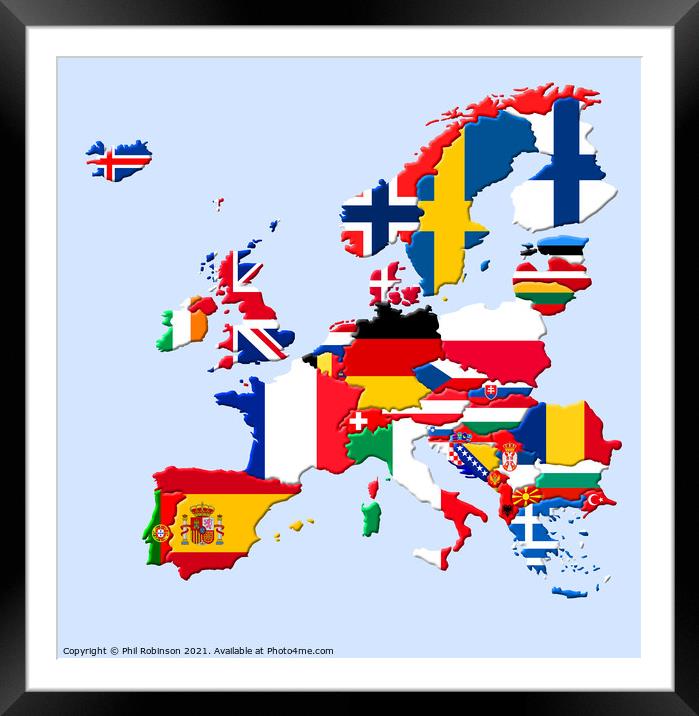 3D Europe flag map Framed Mounted Print by Phil Robinson