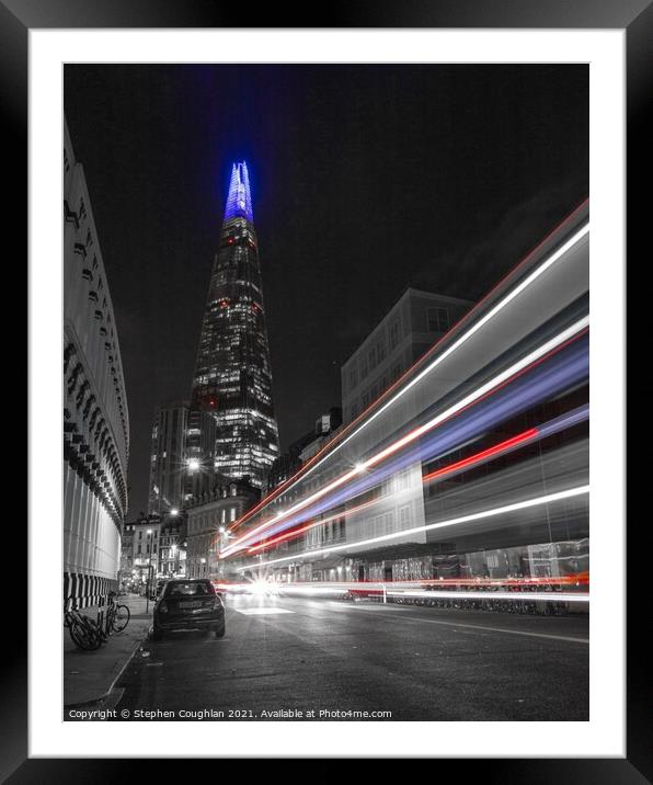 Colour Splash bus trail in front of The Shard Framed Mounted Print by Stephen Coughlan