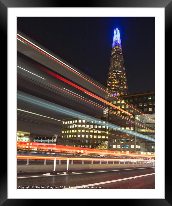 Bus Trails on London Bridge Framed Mounted Print by Stephen Coughlan