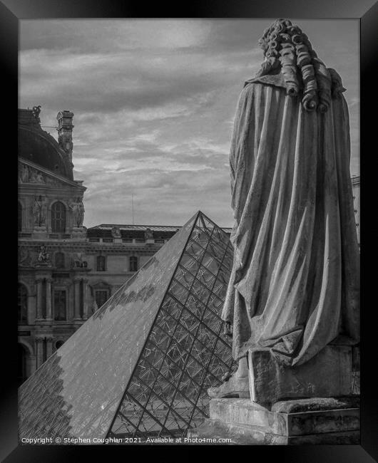 Louvre View (Black & White) Framed Print by Stephen Coughlan