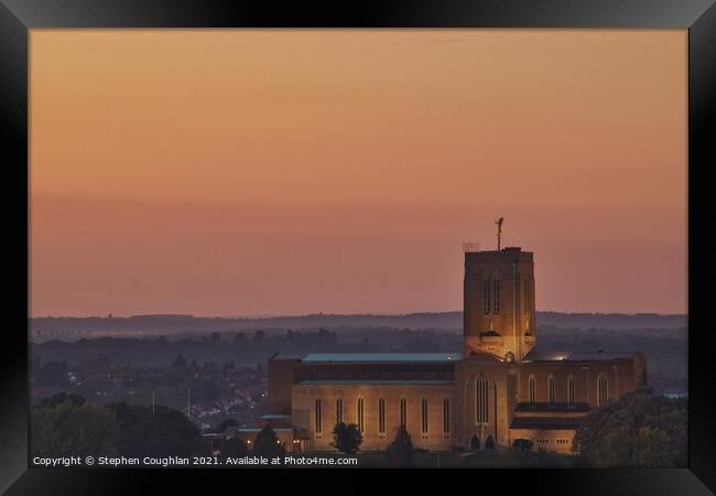 Guildford Cathedral Sunset Framed Print by Stephen Coughlan