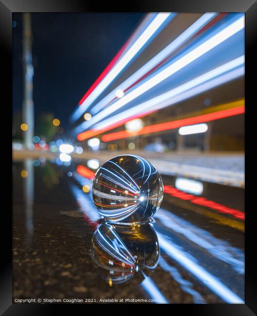 Lensball Bus Trails With Reflections Framed Print by Stephen Coughlan