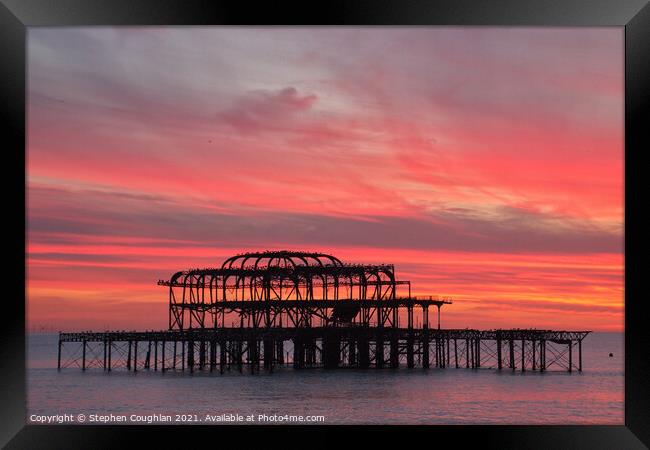 West Pier Sunset Framed Print by Stephen Coughlan