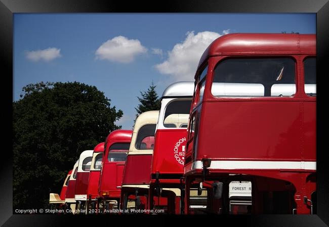 A line of different double decker buses Framed Print by Stephen Coughlan