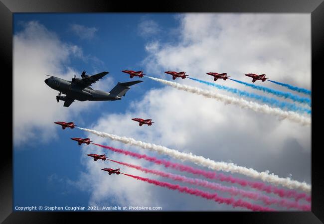 Airbus A400M & RAF Red Arrows Framed Print by Stephen Coughlan