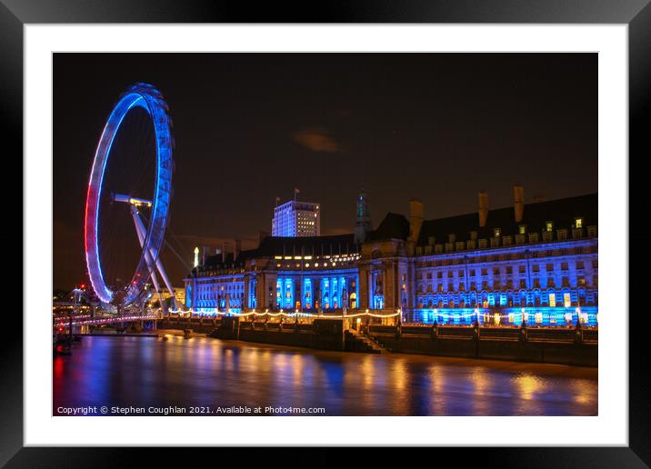 London Eye & County Hall at night Framed Mounted Print by Stephen Coughlan