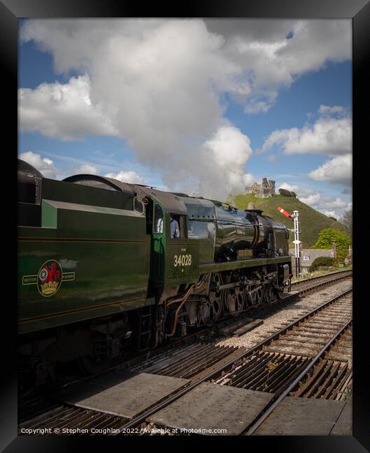 Steam Train at Corfe Castle Framed Print by Stephen Coughlan
