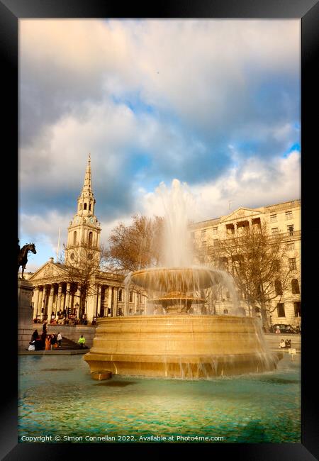 Trafalgar Square Fountains Framed Print by Simon Connellan