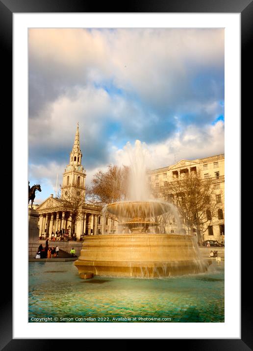 Trafalgar Square Fountains Framed Mounted Print by Simon Connellan