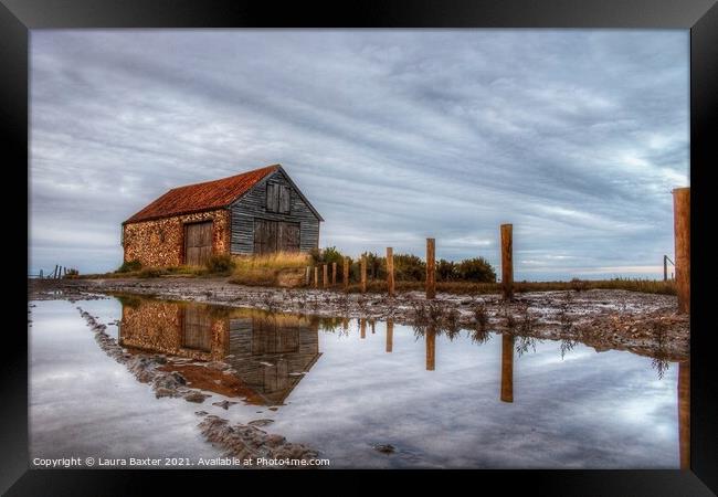 Coal Barn Reflections Framed Print by Laura Baxter