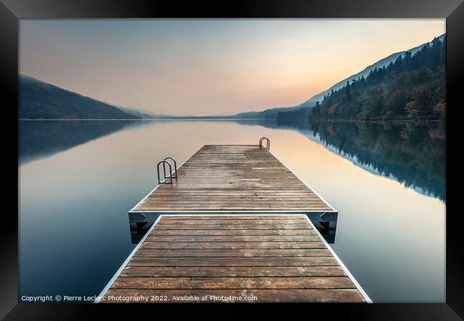 A swimming platform extending onto a calm Cultus Lake Framed Print by Pierre Leclerc Photography