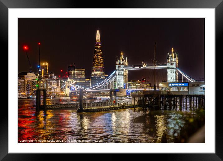 Tower Bridge & Shard at Night Framed Mounted Print by Adam Cooke