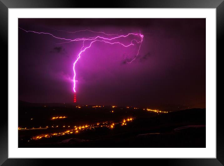 Lightning Strikes The Arfon Transmitter Framed Mounted Print by Dafydd Emyr Jones