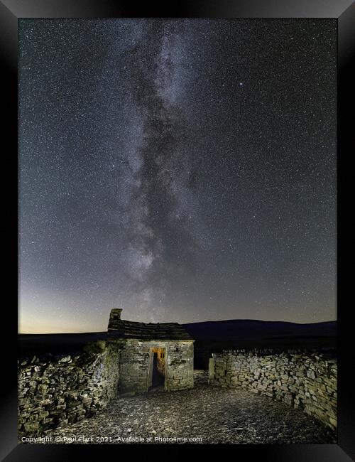 Milky Way above a Shepherd's Hut Framed Print by Paul Clark