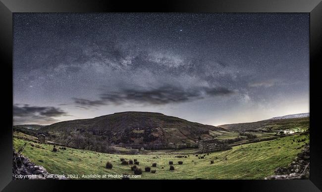Milky Way arches over Kisdon between Keld and Thwaite Framed Print by Paul Clark