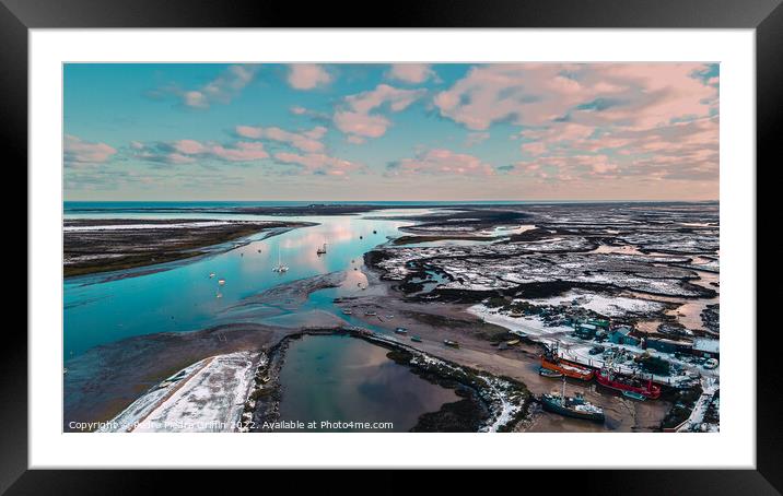 Snow at Brancaster Staithe Harbour Framed Mounted Print by Pedro 