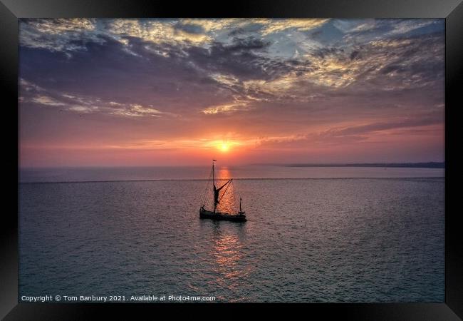 Thames Sailing Barge Sunrise Framed Print by Evolution Drone