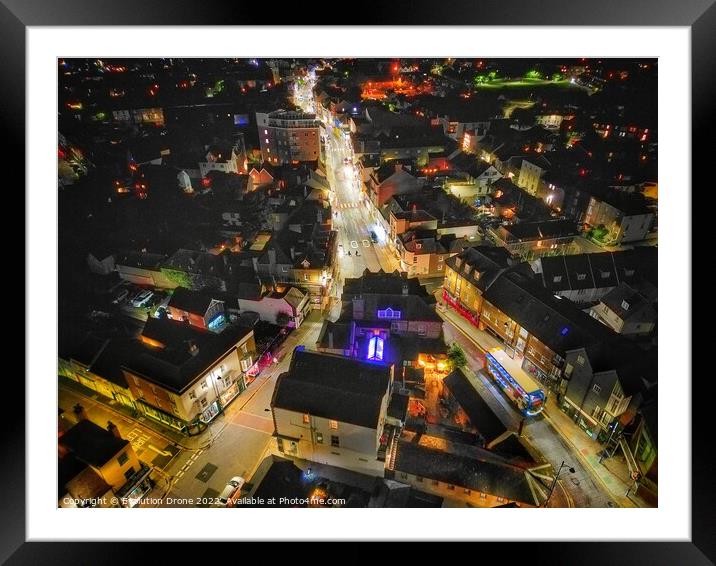 Whitstable High Street at night Framed Mounted Print by Evolution Drone