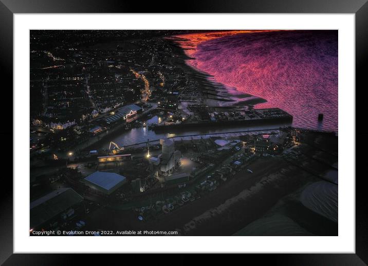 Dark sunset Whitstable Harbour Framed Mounted Print by Evolution Drone