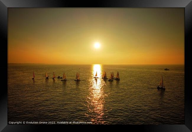Sailing Dinghies at Sunset Framed Print by Evolution Drone
