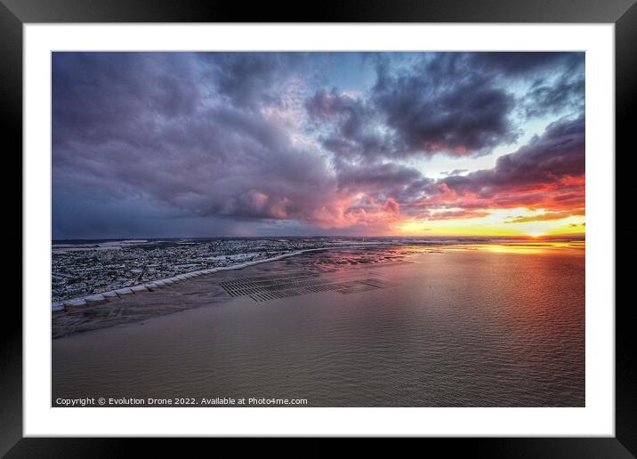 Whitstable Bay snow sunset Framed Mounted Print by Evolution Drone