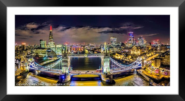 Aerial shot of Tower Bridge  Framed Mounted Print by Mark Dillen