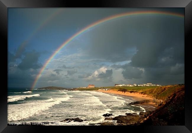 Fistral Rainbow Framed Print by Roy Curtis
