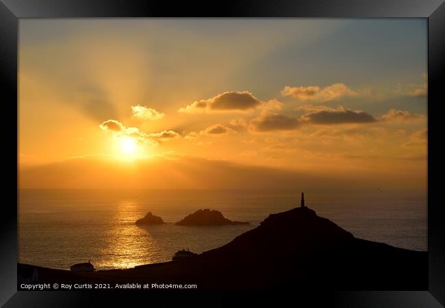 Cape Cornwall Sunset Framed Print by Roy Curtis