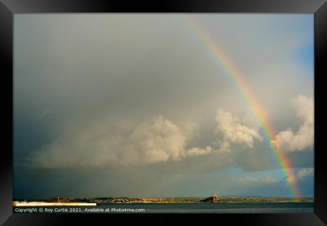  Rainbow over Mount's Bay Framed Print by Roy Curtis