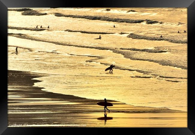 Fistral Surf Silhouettes Framed Print by Roy Curtis