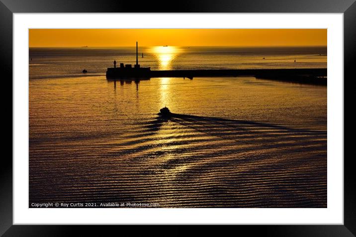 Leaving Port at Sunset. Framed Mounted Print by Roy Curtis