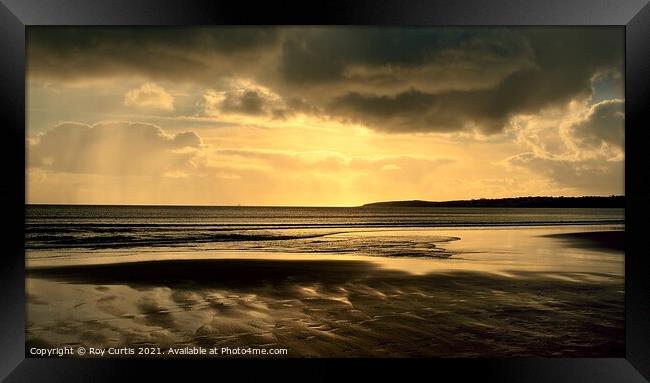 Pendower Beach Golden Sunset Framed Print by Roy Curtis