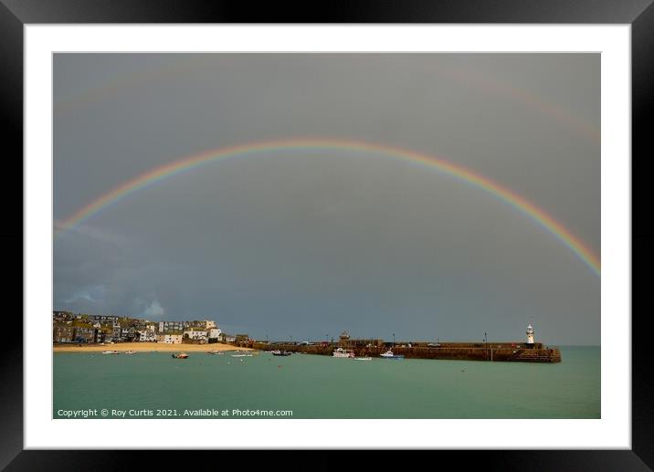 Rainbow over St. Ives Harbour Framed Mounted Print by Roy Curtis