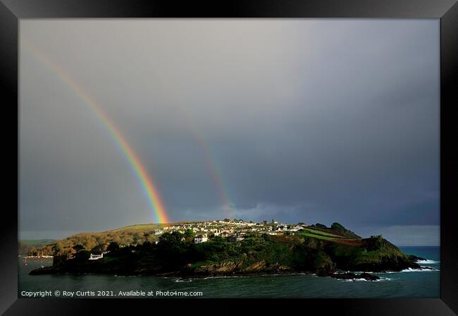 Polruan Double Rainbow Framed Print by Roy Curtis