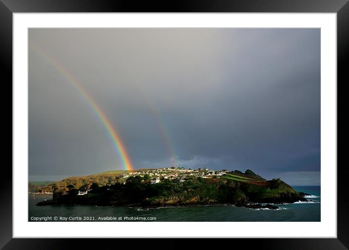 Polruan Double Rainbow Framed Mounted Print by Roy Curtis