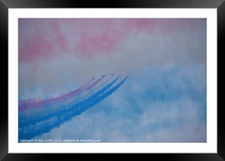 Red Arrows Heading Back Into the Smoke Framed Mounted Print by Roy Curtis