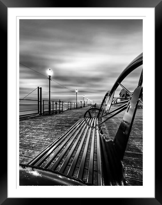Pier bench at Southend on sea pier  Framed Mounted Print by johnny weaver