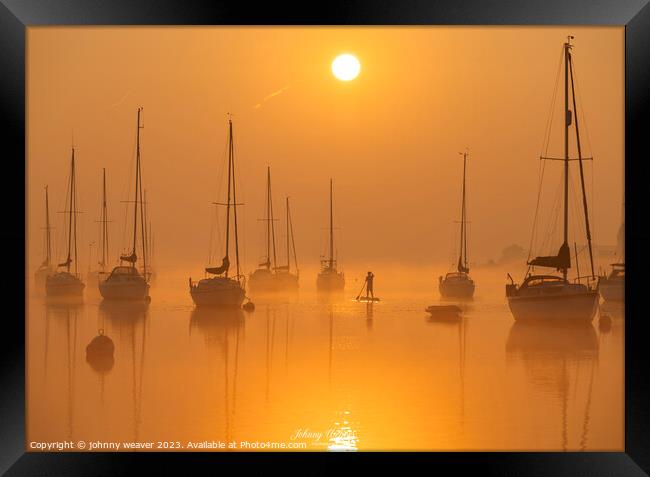 Golden Sunrise Boats River Crouch Essex Framed Print by johnny weaver