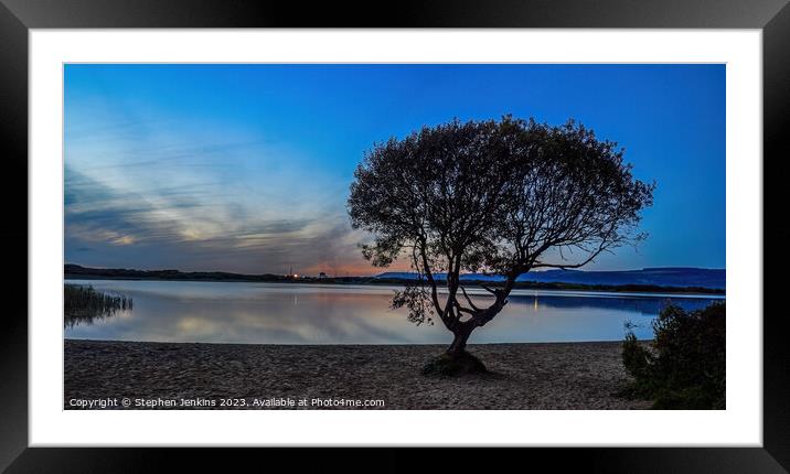 Kenfig Pool tree at sunset Framed Mounted Print by Stephen Jenkins