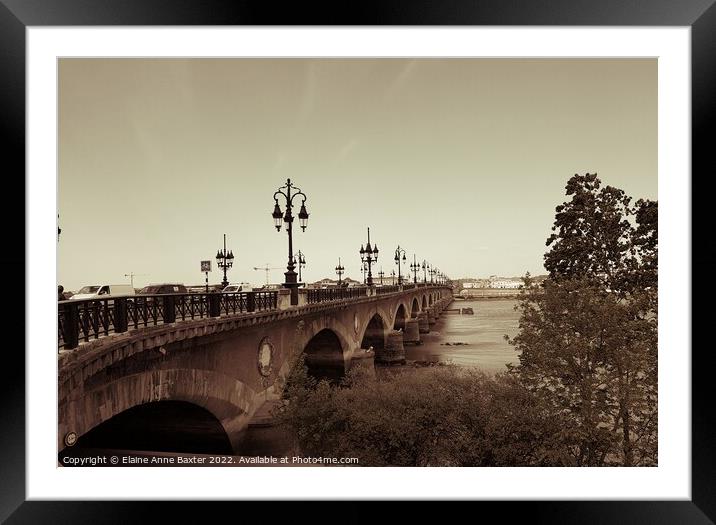 Pont de Pierre Bridge in Bordeaux  Framed Mounted Print by Elaine Anne Baxter
