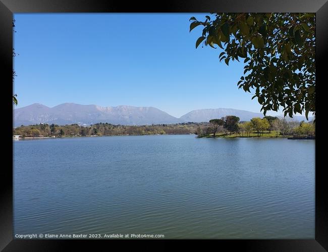 Mountains and Lake Tirana Grand Park Framed Print by Elaine Anne Baxter