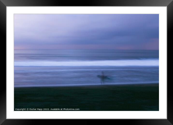 Surfer in blue hour  Framed Mounted Print by Eszter Papp
