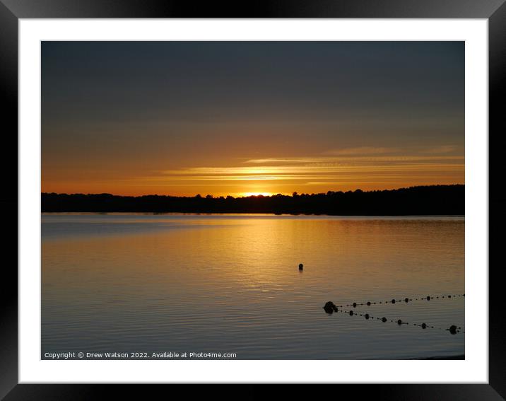 Lac de Pareloup at sunset. Framed Mounted Print by Drew Watson