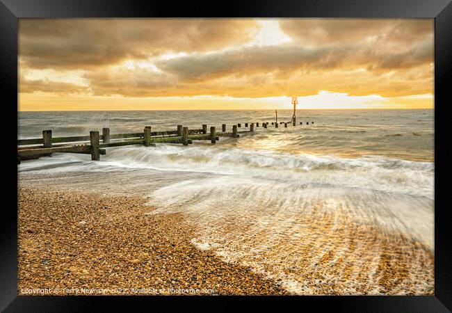 Majestic Sunrise Over Gorleston Beach Framed Print by Terry Newman