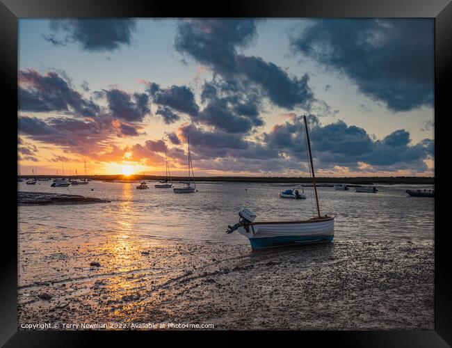 Serene sunset at Brancaster Staithe Framed Print by Terry Newman